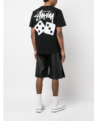 schwarzes bedrucktes T-Shirt mit einem Rundhalsausschnitt von Stussy