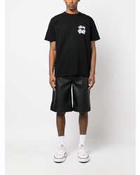 schwarzes bedrucktes T-Shirt mit einem Rundhalsausschnitt von Stussy