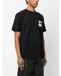 schwarzes bedrucktes T-Shirt mit einem Rundhalsausschnitt von Stussy