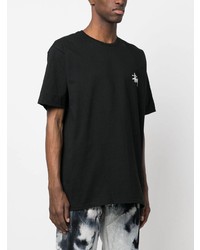 schwarzes bedrucktes T-Shirt mit einem Rundhalsausschnitt von Stussy