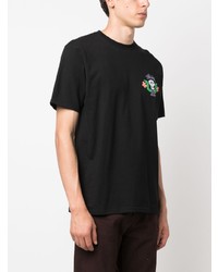 schwarzes bedrucktes T-Shirt mit einem Rundhalsausschnitt von Stussy