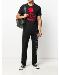 schwarzes bedrucktes T-Shirt mit einem Rundhalsausschnitt von Philipp Plein