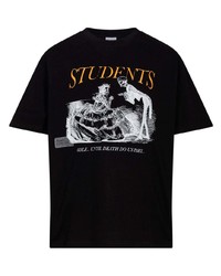 schwarzes bedrucktes T-Shirt mit einem Rundhalsausschnitt von Students Golf