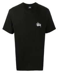 schwarzes bedrucktes T-Shirt mit einem Rundhalsausschnitt von Stussy