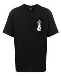 schwarzes bedrucktes T-Shirt mit einem Rundhalsausschnitt von Stussy