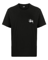 schwarzes bedrucktes T-Shirt mit einem Rundhalsausschnitt von Stussy