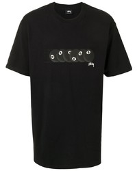 schwarzes bedrucktes T-Shirt mit einem Rundhalsausschnitt von Stussy