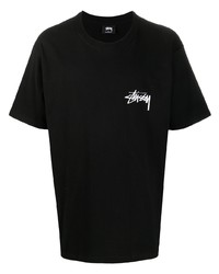 schwarzes bedrucktes T-Shirt mit einem Rundhalsausschnitt von Stussy