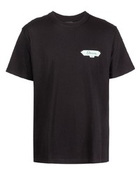 schwarzes bedrucktes T-Shirt mit einem Rundhalsausschnitt von Stussy