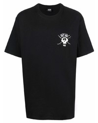 schwarzes bedrucktes T-Shirt mit einem Rundhalsausschnitt von Stussy