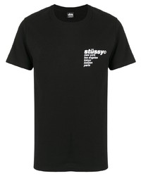 schwarzes bedrucktes T-Shirt mit einem Rundhalsausschnitt von Stussy