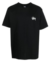 schwarzes bedrucktes T-Shirt mit einem Rundhalsausschnitt von Stussy