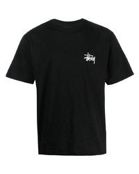 schwarzes bedrucktes T-Shirt mit einem Rundhalsausschnitt von Stussy