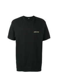 schwarzes bedrucktes T-Shirt mit einem Rundhalsausschnitt von Stussy