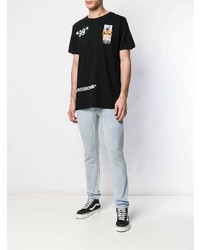 schwarzes bedrucktes T-Shirt mit einem Rundhalsausschnitt von Off-White