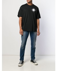 schwarzes bedrucktes T-Shirt mit einem Rundhalsausschnitt von Diesel Black Gold