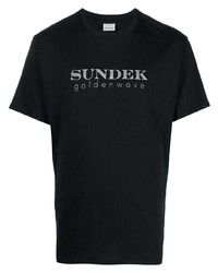schwarzes bedrucktes T-Shirt mit einem Rundhalsausschnitt von Sundek