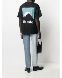 schwarzes bedrucktes T-Shirt mit einem Rundhalsausschnitt von Rhude