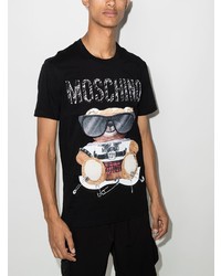 schwarzes bedrucktes T-Shirt mit einem Rundhalsausschnitt von Moschino