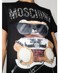 schwarzes bedrucktes T-Shirt mit einem Rundhalsausschnitt von Moschino