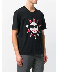 schwarzes bedrucktes T-Shirt mit einem Rundhalsausschnitt von Maison Margiela