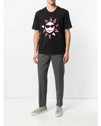 schwarzes bedrucktes T-Shirt mit einem Rundhalsausschnitt von Maison Margiela