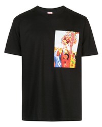 schwarzes bedrucktes T-Shirt mit einem Rundhalsausschnitt von Supreme