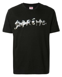 schwarzes bedrucktes T-Shirt mit einem Rundhalsausschnitt von Supreme