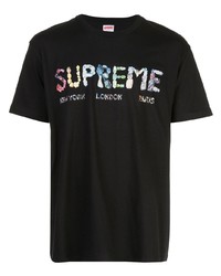 schwarzes bedrucktes T-Shirt mit einem Rundhalsausschnitt von Supreme