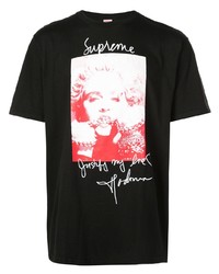 schwarzes bedrucktes T-Shirt mit einem Rundhalsausschnitt von Supreme