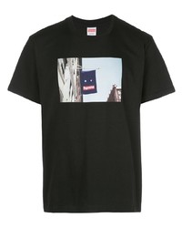 schwarzes bedrucktes T-Shirt mit einem Rundhalsausschnitt von Supreme