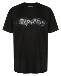 schwarzes bedrucktes T-Shirt mit einem Rundhalsausschnitt von Supreme