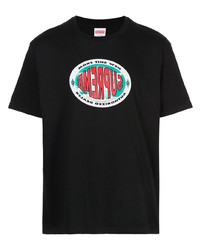 schwarzes bedrucktes T-Shirt mit einem Rundhalsausschnitt von Supreme