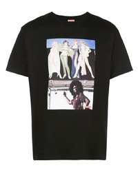 schwarzes bedrucktes T-Shirt mit einem Rundhalsausschnitt von Supreme