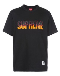 schwarzes bedrucktes T-Shirt mit einem Rundhalsausschnitt von Supreme