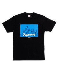 schwarzes bedrucktes T-Shirt mit einem Rundhalsausschnitt von Supreme