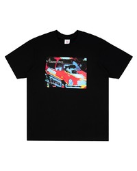 schwarzes bedrucktes T-Shirt mit einem Rundhalsausschnitt von Supreme