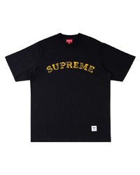 schwarzes bedrucktes T-Shirt mit einem Rundhalsausschnitt von Supreme