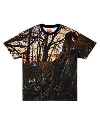 schwarzes bedrucktes T-Shirt mit einem Rundhalsausschnitt von Supreme