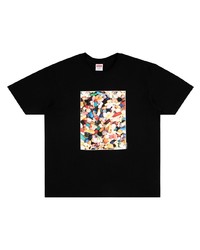 schwarzes bedrucktes T-Shirt mit einem Rundhalsausschnitt von Supreme