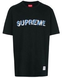 schwarzes bedrucktes T-Shirt mit einem Rundhalsausschnitt von Supreme