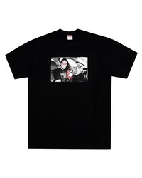 schwarzes bedrucktes T-Shirt mit einem Rundhalsausschnitt von Supreme