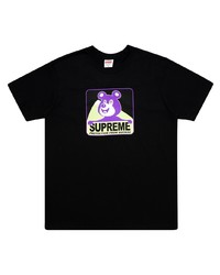 schwarzes bedrucktes T-Shirt mit einem Rundhalsausschnitt von Supreme