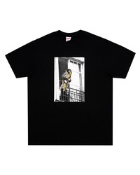 schwarzes bedrucktes T-Shirt mit einem Rundhalsausschnitt von Supreme