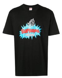 schwarzes bedrucktes T-Shirt mit einem Rundhalsausschnitt von Supreme