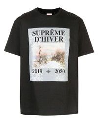 schwarzes bedrucktes T-Shirt mit einem Rundhalsausschnitt von Supreme