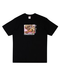 schwarzes bedrucktes T-Shirt mit einem Rundhalsausschnitt von Supreme