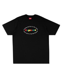 schwarzes bedrucktes T-Shirt mit einem Rundhalsausschnitt von Supreme