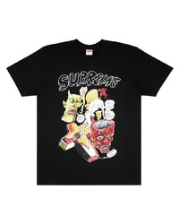 schwarzes bedrucktes T-Shirt mit einem Rundhalsausschnitt von Supreme