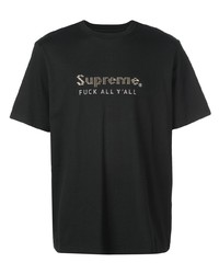 schwarzes bedrucktes T-Shirt mit einem Rundhalsausschnitt von Supreme